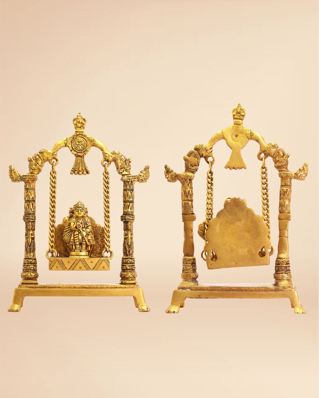 Brass Murugan with Swing Idol 8.8inch x 11inch - Lord Kartikeya Statue