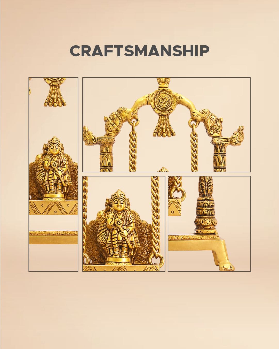 Brass Murugan with Swing Idol 8.8inch x 11inch - Lord Kartikeya Statue