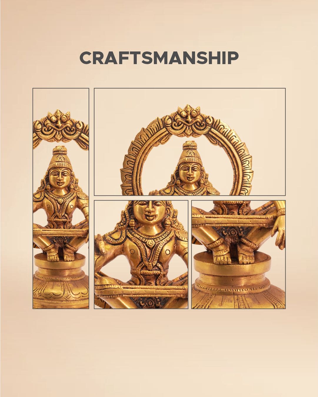 Brass Ayyappa Swami Idol 11inch x 8inch - Lord Ayyappa Statue for Puja