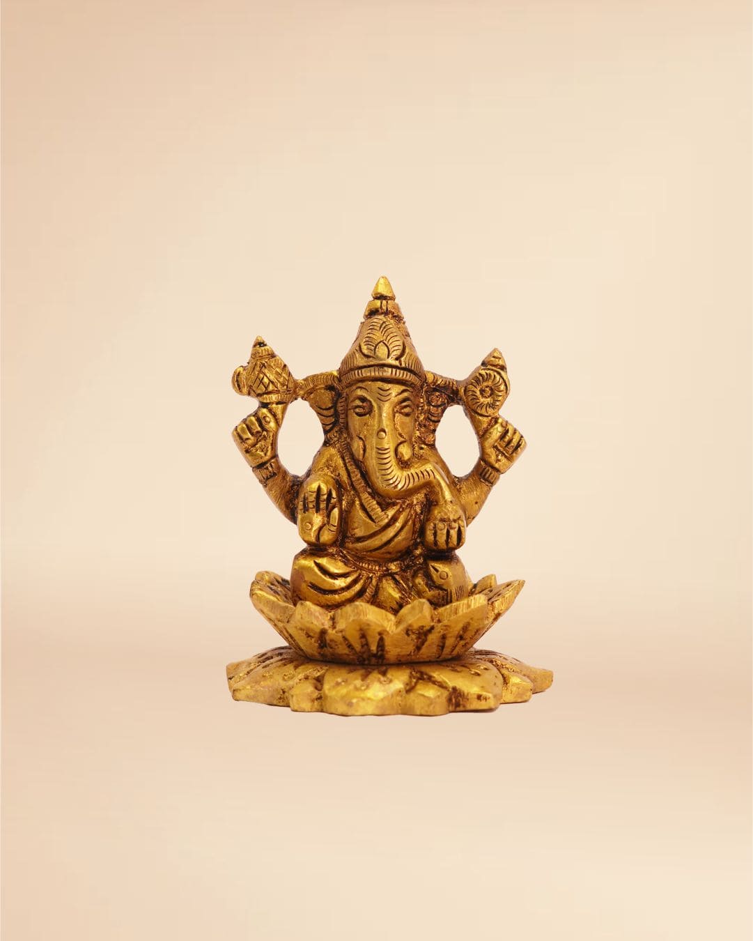 Handcrafted Brass Ganesha Idol 3inch x 2.5inch Auspicious Ganesh Statue for Home & Puja