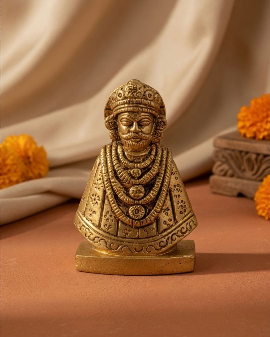 Brass Khatu Shyam Idol 1.5inch x 2inch - Shyam Baba Statue for Puja & Home