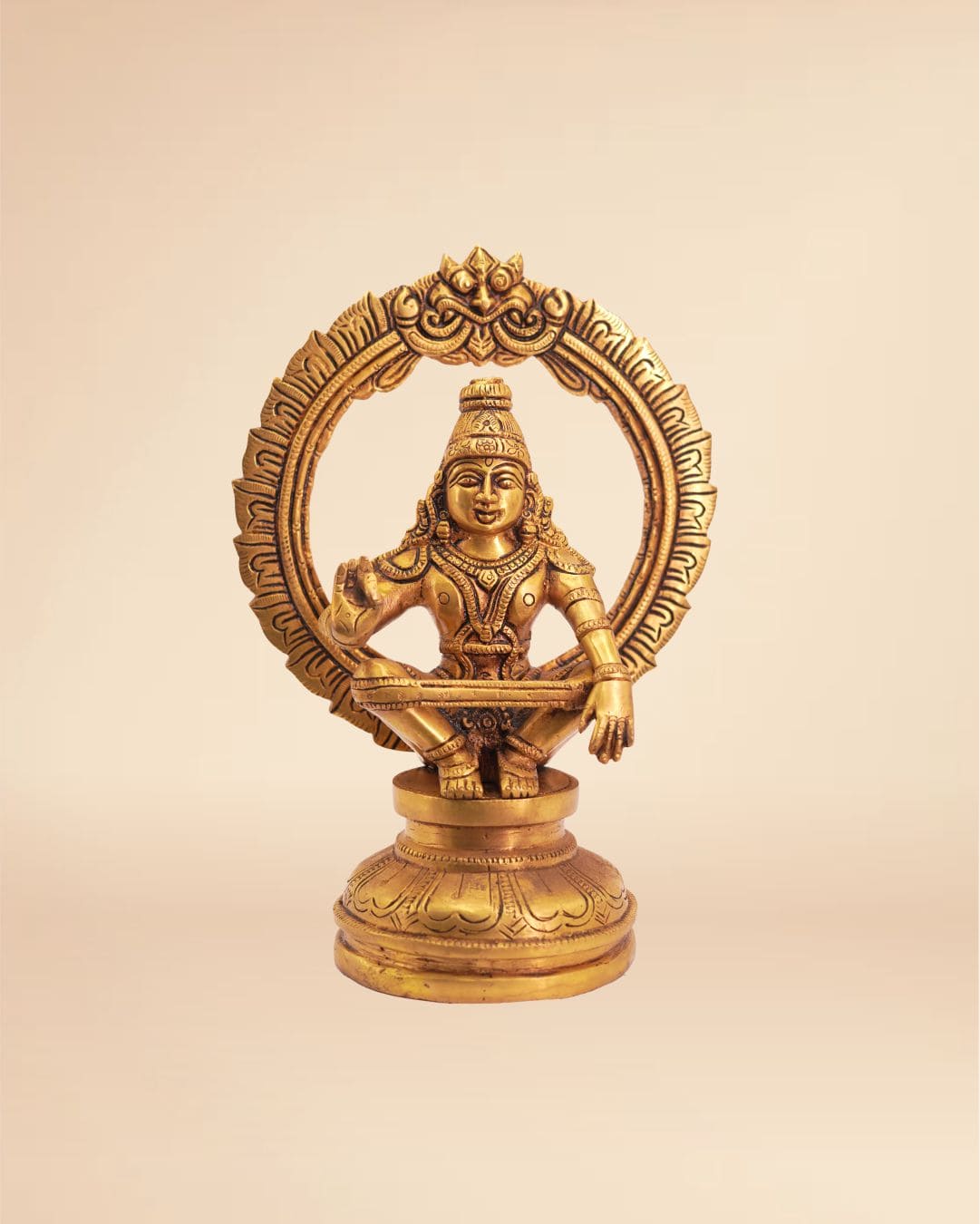 Brass Ayyappa Swami Idol 11inch x 8inch - Lord Ayyappa Statue for Puja