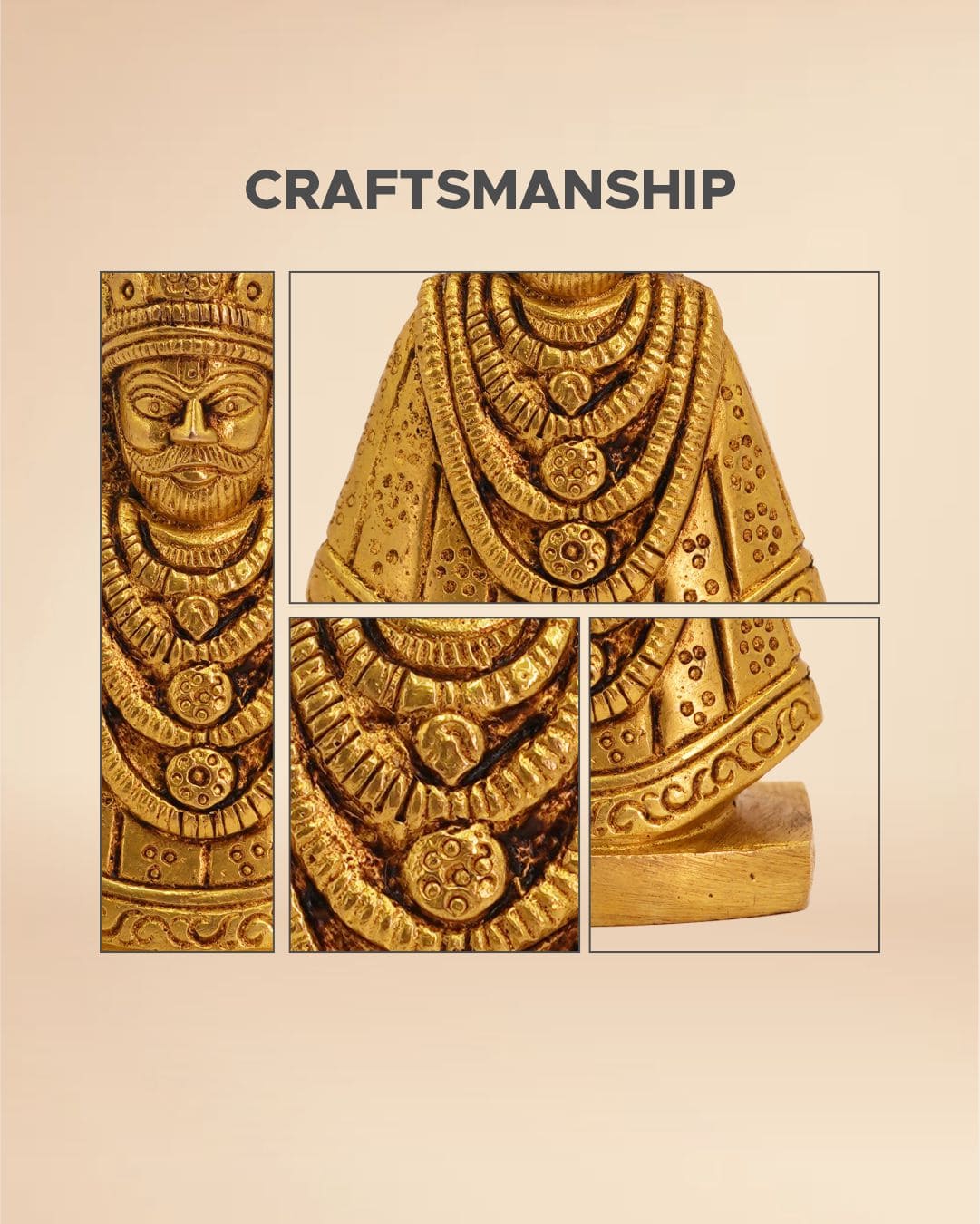 Brass Khatu Shyam Idol 1.5inch x 2inch - Shyam Baba Statue for Puja & Home