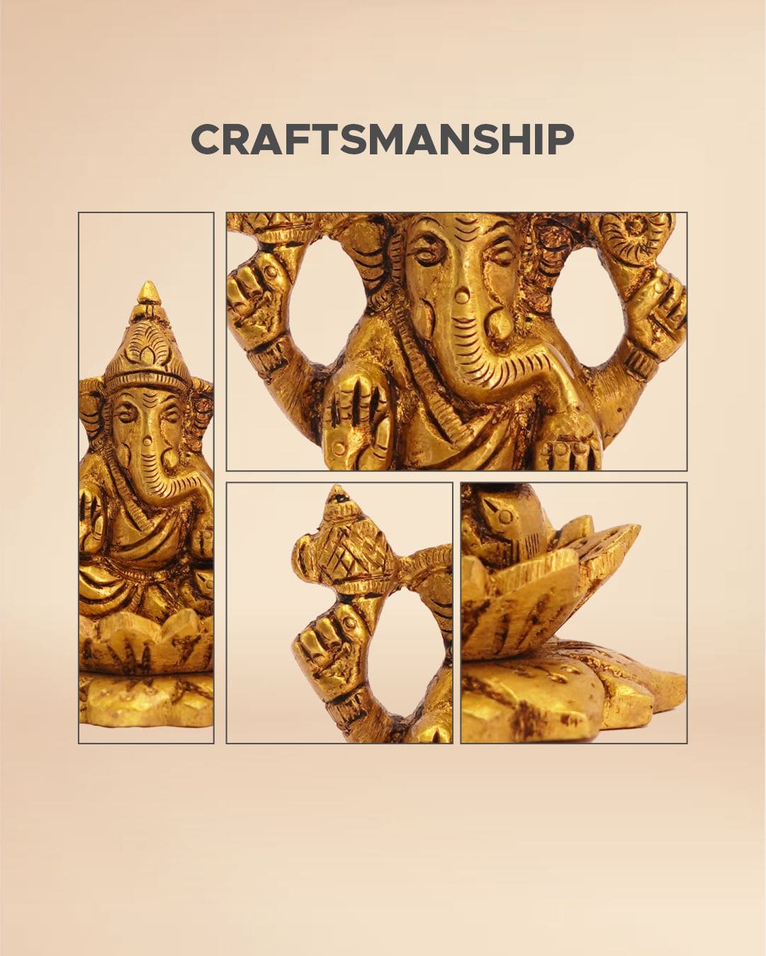 Handcrafted Brass Ganesha Idol 3inch x 2.5inch Auspicious Ganesh Statue for Home & Puja