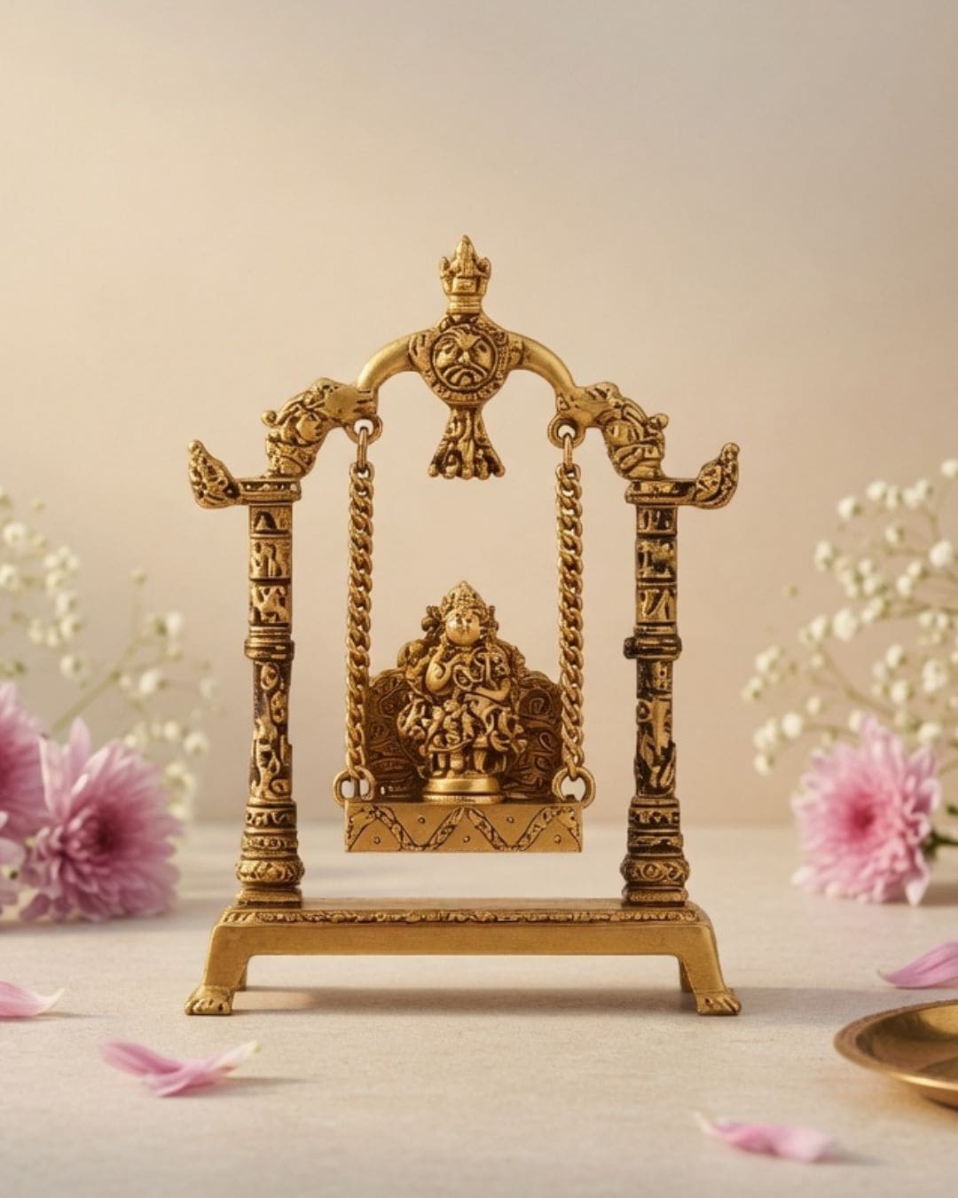 Brass Murugan with Swing Idol 8.8inch x 11inch - Lord Kartikeya Statue