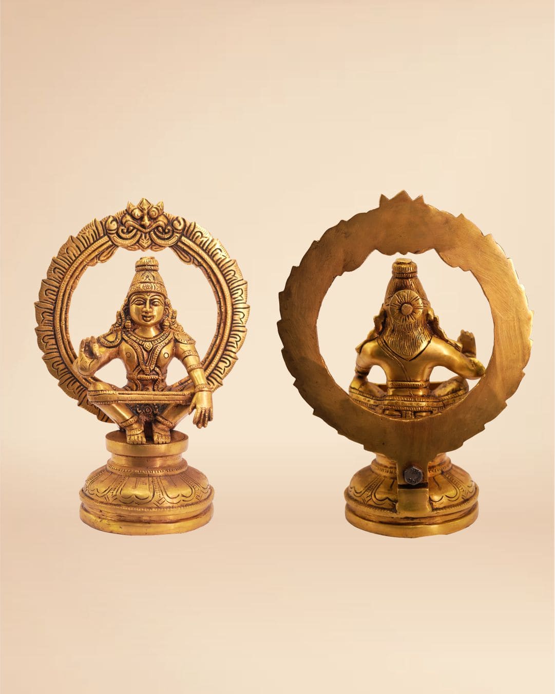 Brass Ayyappa Swami Idol 11inch x 8inch - Lord Ayyappa Statue for Puja