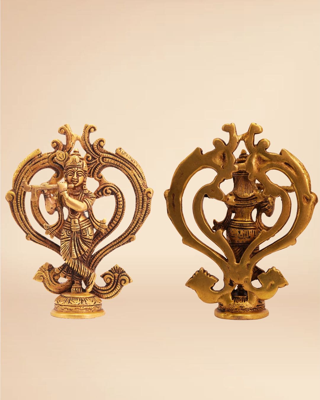 Handcrafted Brass Krishna Idol 8inch x 6.5inch - Murali Krishna Statue for Puja