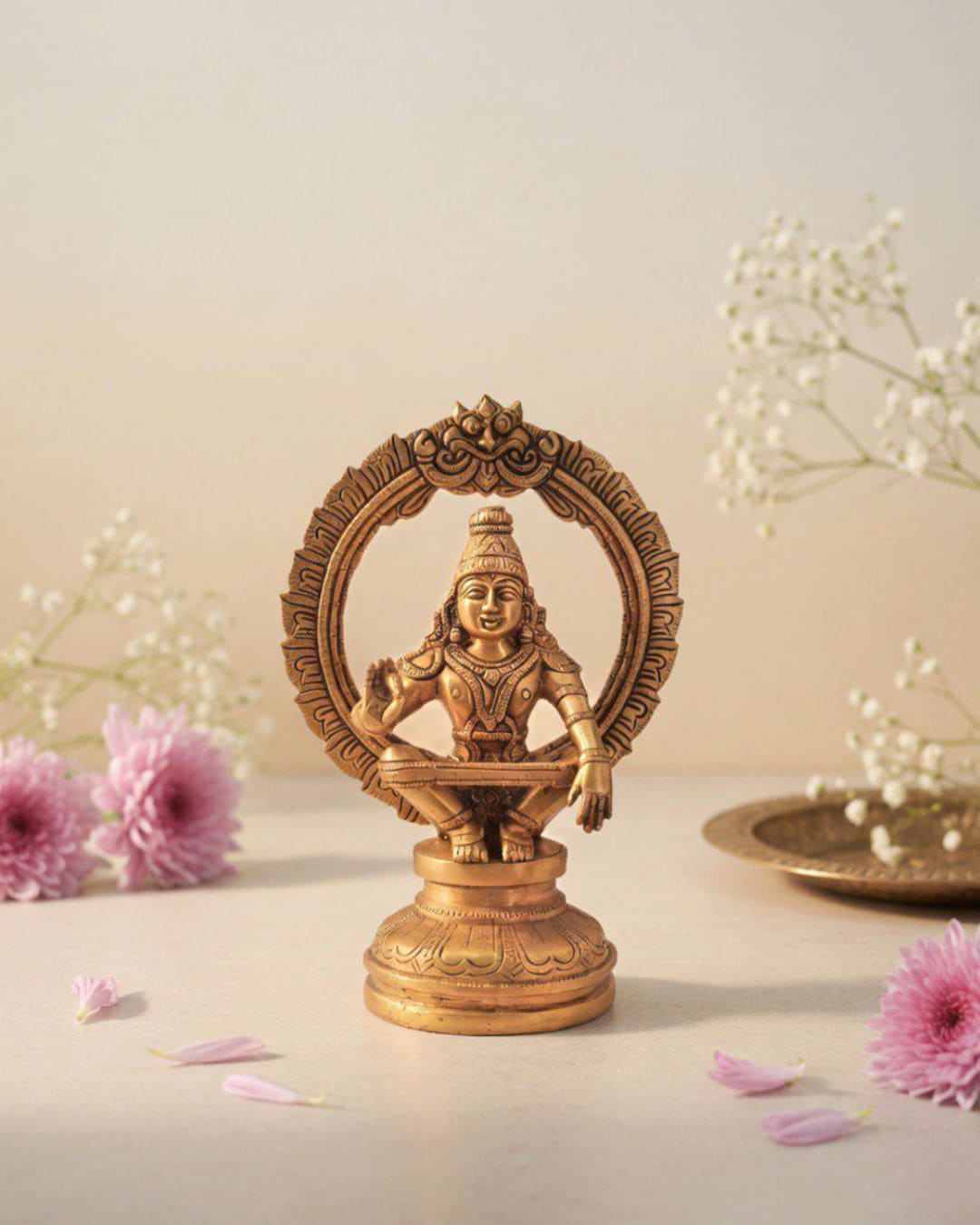 Brass Ayyappa Swami Idol 11inch x 8inch - Lord Ayyappa Statue for Puja