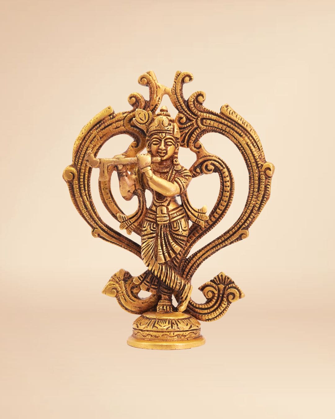 Handcrafted Brass Krishna Idol 8inch x 6.5inch - Murali Krishna Statue for Puja