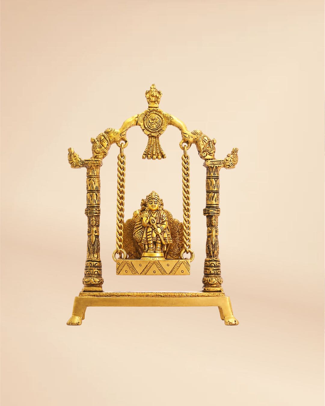 Brass Murugan with Swing Idol 8.8inch x 11inch - Lord Kartikeya Statue